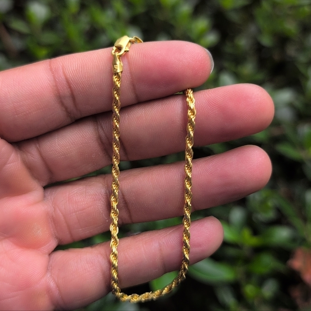 Gold Finish 925 Sterling Silver Rope Bracelet 2.2mm  - Picture 4 of 4